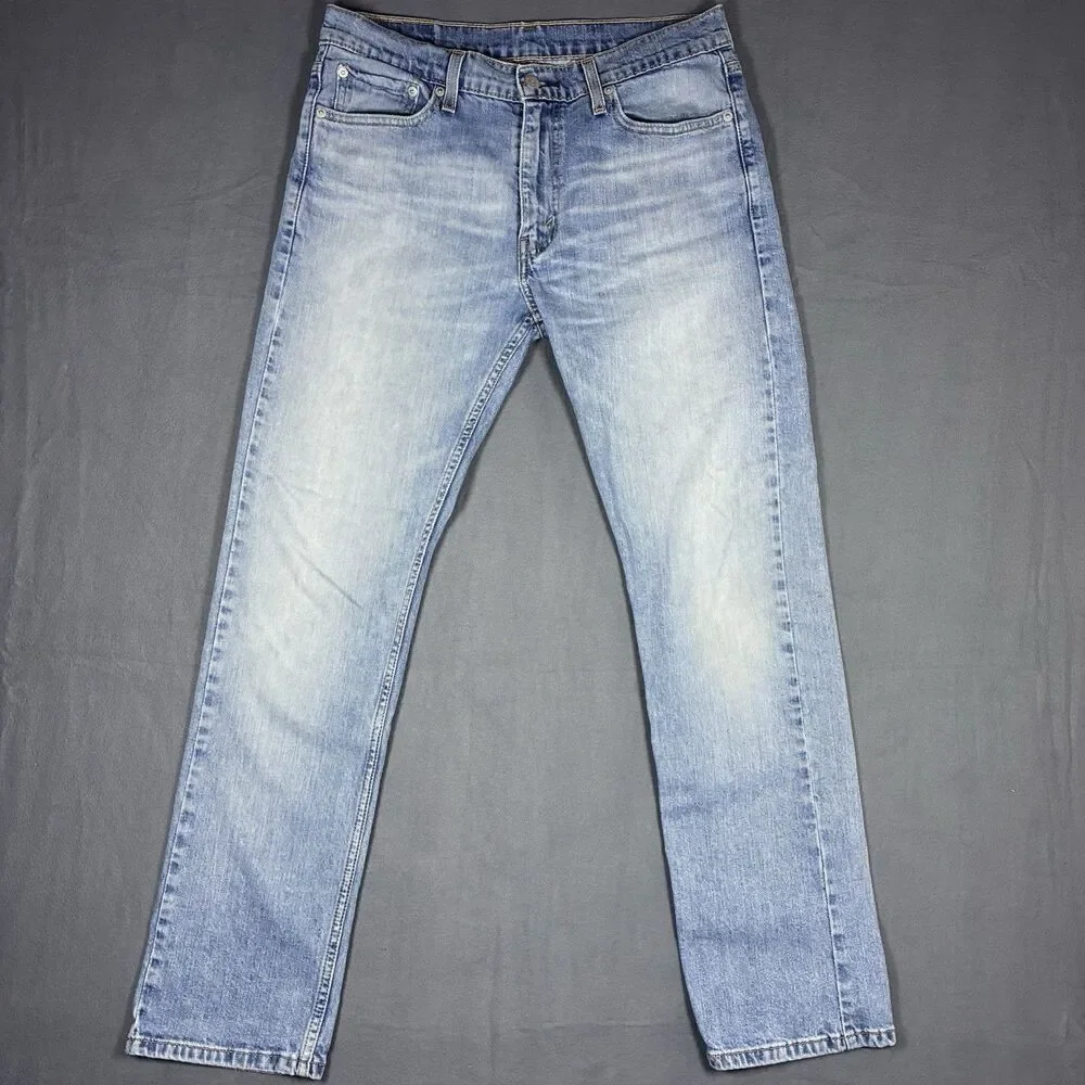 Levis Strauss 513 Men Slim Straight Fit Denim Jeans Light Wash Blue Cotton 32x32